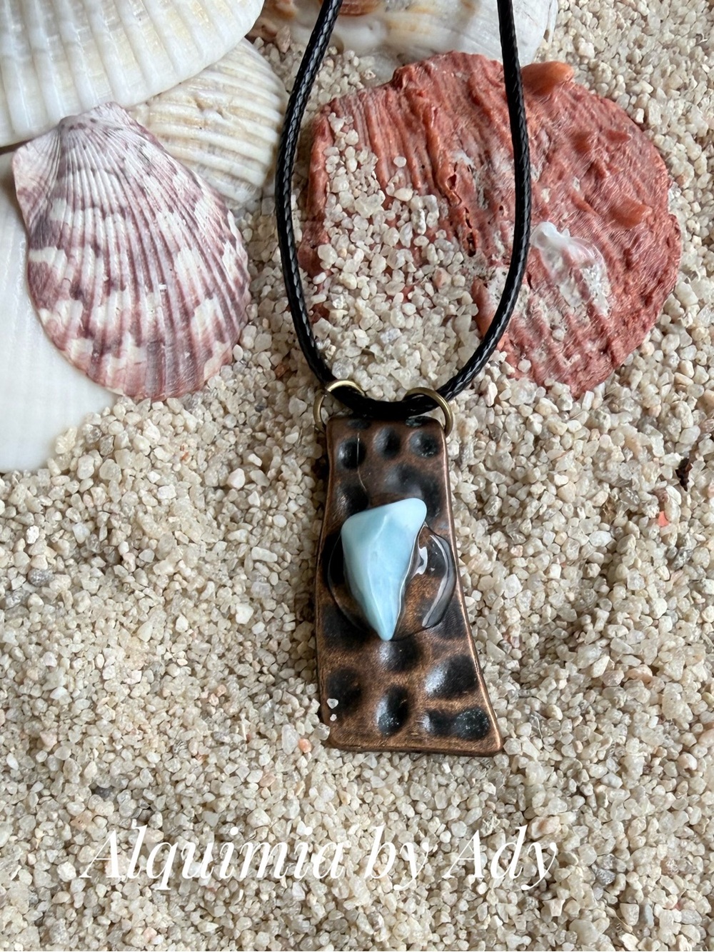 Blue Larimar Accent Hammered Copper Pendant Necklace